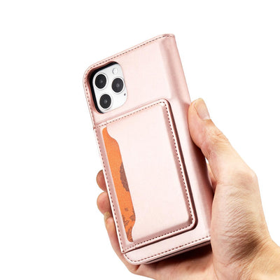 Magnet Card Case for iPhone 12 Pro Pouch Card Wallet Card Stand Pink — Hurtel
