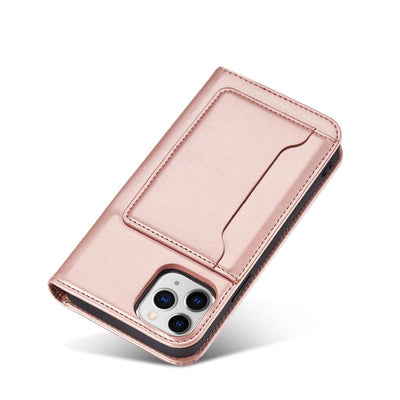 Magnet Card Case for iPhone 12 Pro Pouch Card Wallet Card Stand Pink — Hurtel