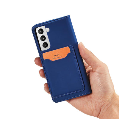 Magnet Card Case Case for Samsung Galaxy S22 + (S22 Plus) Pouch Wallet Card Holder Blue — Hurtel