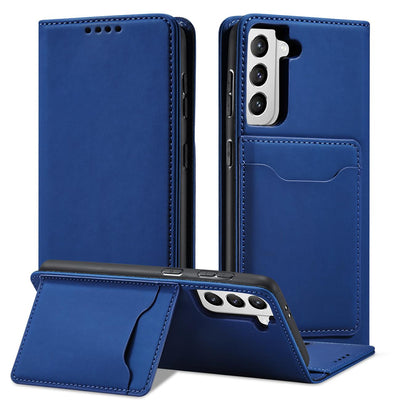 Magnet Card Case Case for Samsung Galaxy S22 + (S22 Plus) Pouch Wallet Card Holder Blue — Hurtel