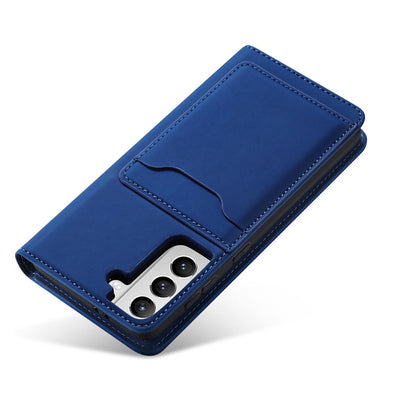 Magnet Card Case Case for Samsung Galaxy S22 + (S22 Plus) Pouch Wallet Card Holder Blue — Hurtel