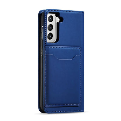 Magnet Card Case Case for Samsung Galaxy S22 + (S22 Plus) Pouch Wallet Card Holder Blue — Hurtel