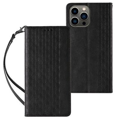 Magnet Strap Case for iPhone 12 Pro Max Pouch Wallet + Mini Lanyard Pendant Black — Hurtel