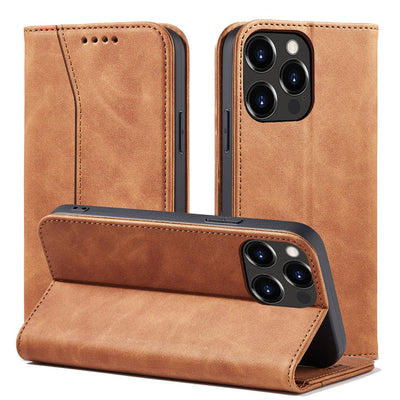 Magnet Fancy Case Case for iPhone 13 Pro Max Pouch Card Wallet Card Holder Brown — Hurtel