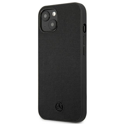Mercedes Leather Meshed Metal Logo Case for iPhone 13 - Black