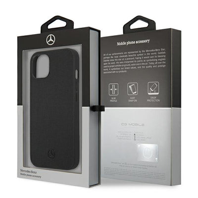 Mercedes Leather Meshed Metal Logo Case for iPhone 13 - Black