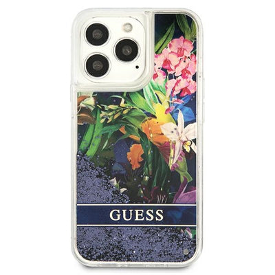 Guess GUHCP13LLFLSB iPhone 13 Pro / 13 6.1" blue/blue hardcase Flower Liquid Glitter