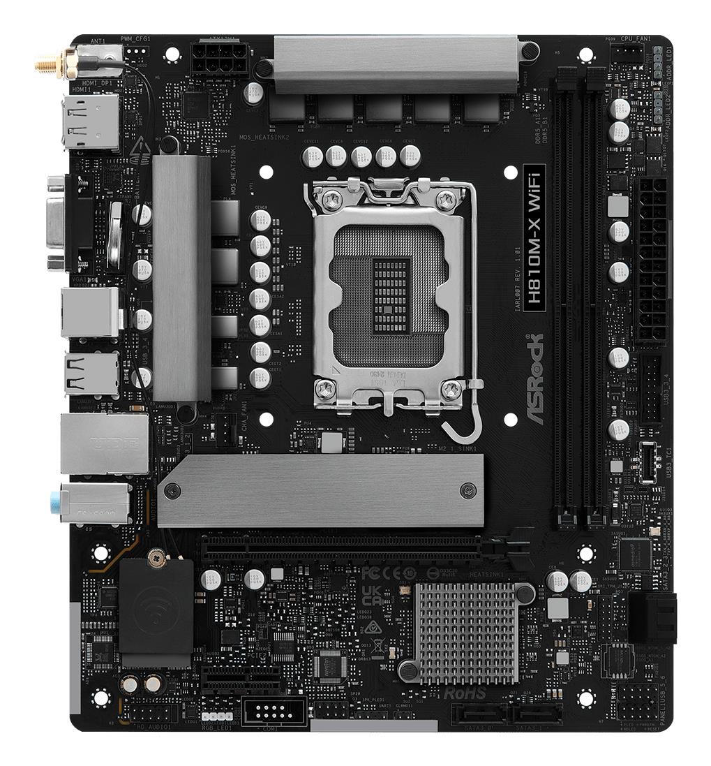 Mainboard ASROCK Intel H810 LGA 1851 (Socket V1) micro ATX RAM DDR5-SDRAM 2xSlots Wi-Fi Yes Bluetooth Yes 1xNumber of M.2 (M) slots H810M-XWIFI