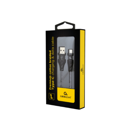 Cablexpert | Premium cotton braided Type-C USB charging and data cable, 1 m | CC-USB2B-AMCM-1M-BW