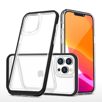 Clear 3in1 case for iPhone 14 Pro silicone cover with frame black — Hurtel
