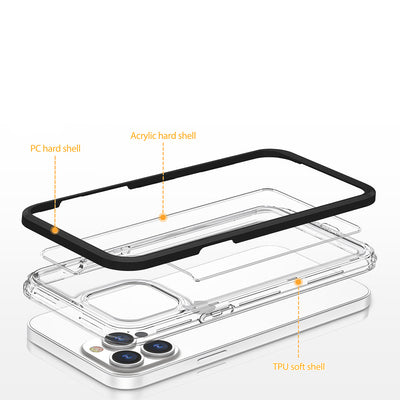 Clear 3in1 case for iPhone 14 Pro Max silicone cover with frame black — Hurtel