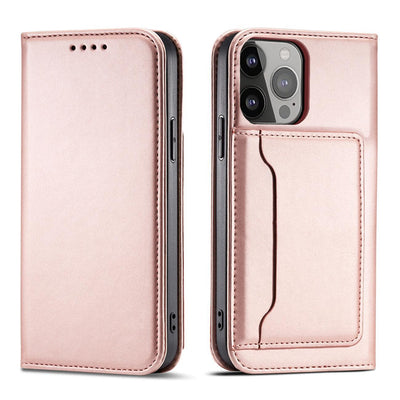 Magnet Card Case case for iPhone 14 flip cover wallet stand pink — Hurtel