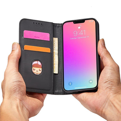 Magnet Card Case case for iPhone 14 Pro flip cover wallet stand black — Hurtel