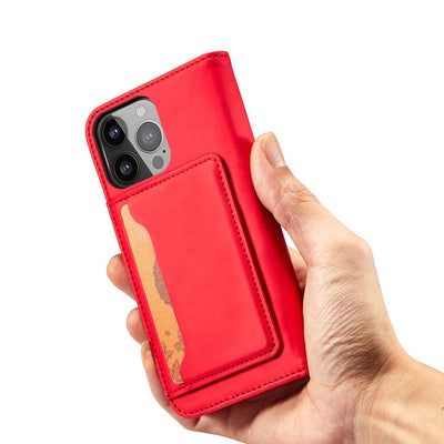 Magnet Card Case case for iPhone 14 Pro Max flip cover wallet stand red — Hurtel