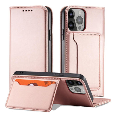 Magnet Card Case case for iPhone 14 Pro Max flip cover wallet stand pink — Hurtel