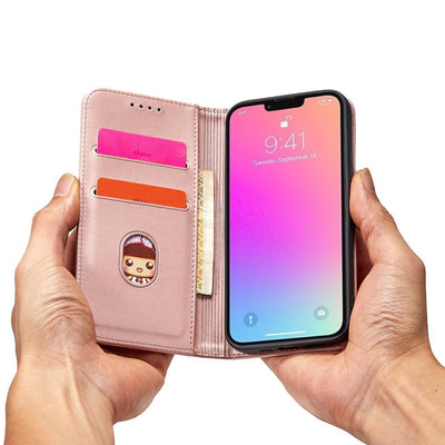 Magnet Card Case case for iPhone 14 Pro Max flip cover wallet stand pink — Hurtel