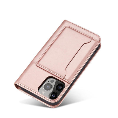 Magnet Card Case case for iPhone 14 Pro Max flip cover wallet stand pink — Hurtel