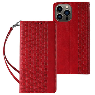 Magnet Strap Case iPhone 14 Plus Case with Flip Wallet Mini Lanyard Stand Red — Hurtel