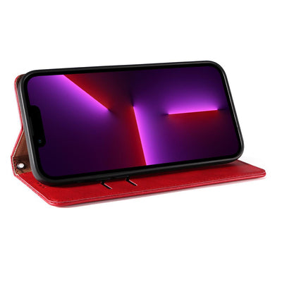 Magnet Strap Case iPhone 14 Plus Case with Flip Wallet Mini Lanyard Stand Red — Hurtel