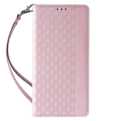 Magnet Strap Case Case for iPhone 14 Plus Flip Wallet Mini Lanyard Stand Pink — Hurtel