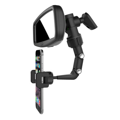Adjustable car rearview mirror holder for smartphone black — Hurtel