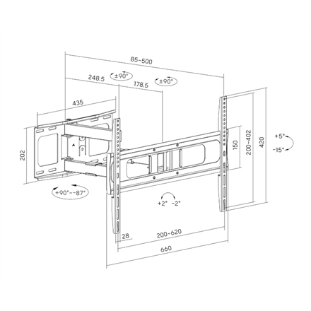 Sunne Wall mount | 37-86-EA2 Full-motion TV wall mount | 37-86 " | Maximum weight (capacity) 50  kg | Black
