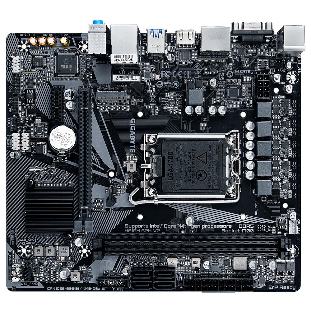 Mainboard GIGABYTE Intel H610 LGA1700 Micro-ATX Memory DDR5 Memory slots 2 1xPCI-Express 3.0 1x 1xPCI-Express 4.0 16x 1xM.2 1x15pin D-sub 1xHDMI 2xDisplayPort 4xUSB 2.0 2xUSB 3.2 1xPS/2 1xRJ45 3xAudio port H610MS2HV21.0