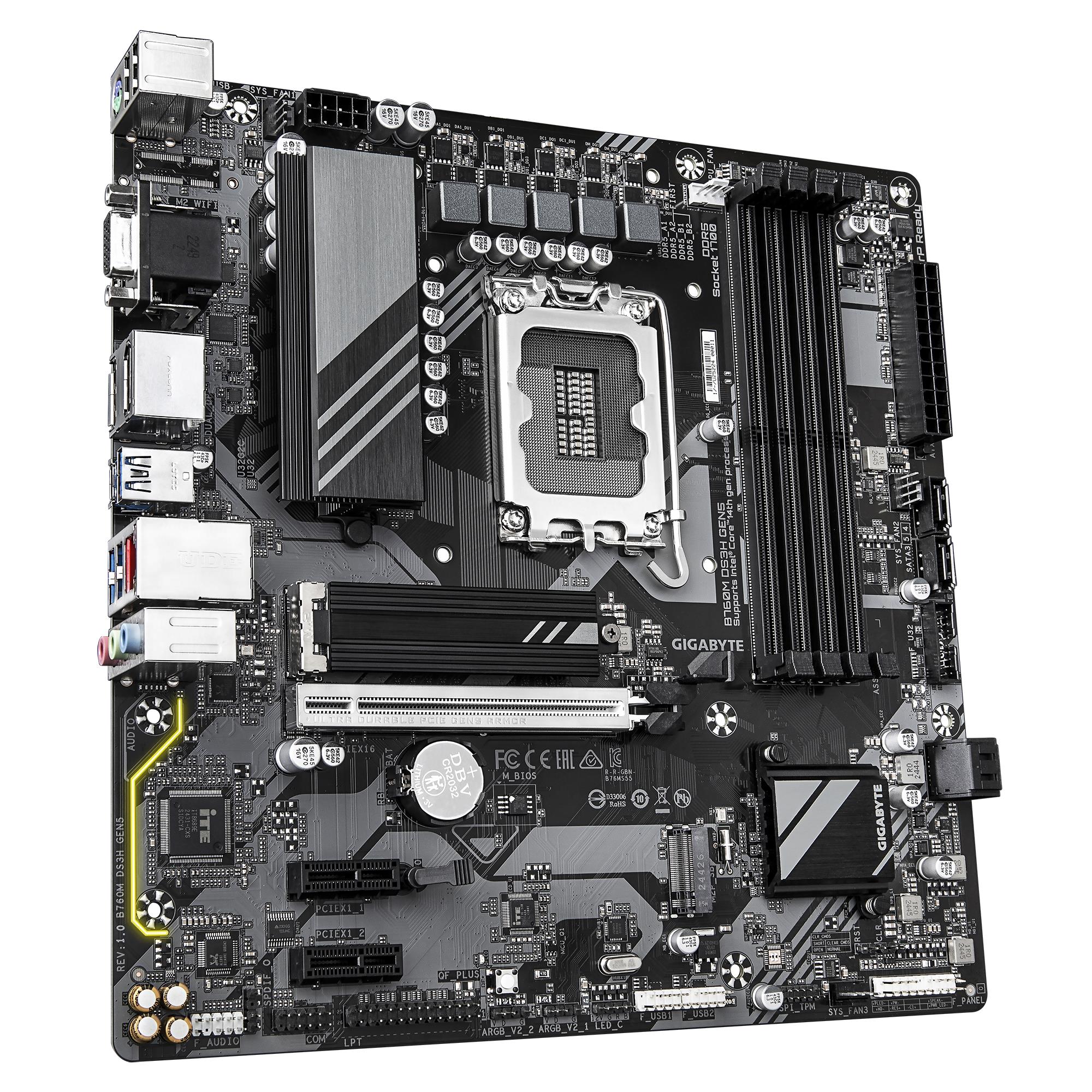 Mainboard GIGABYTE Intel B760 Express LGA1700 Micro-ATX Memory DDR5 Memory slots 4 B760MDS3HGEN5