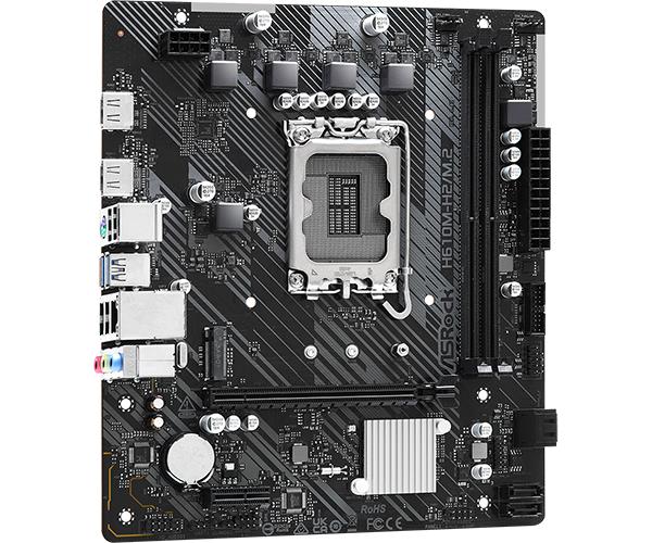 Mainboard ASROCK Intel H610 LGA1700 Micro-ATX Memory DDR4 Memory slots 2 1xPCI-Express 3.0 1x 1xPCI-Express 4.0 16x 1xM.2 2xHDMI 4xUSB 2.0 2xUSB 3.2 1xPS/2 1xRJ45 3xAudio port H610M-H2/M.2