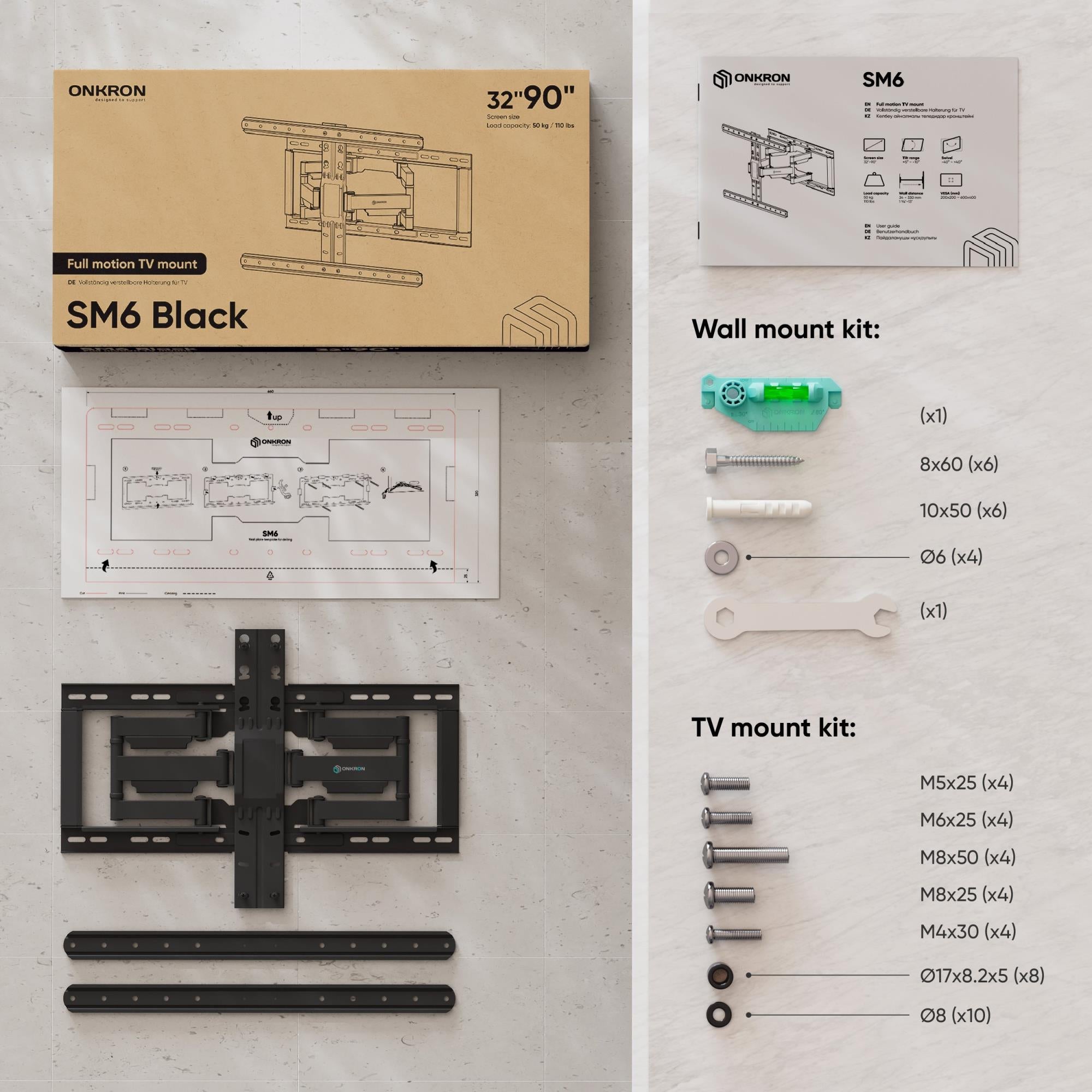 TV SET ACC WALL MOUNT /32-90"/BLACK SM6-B ONKRON