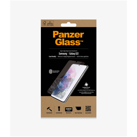 PanzerGlass | Samsung | Galaxy S22 | Tempered glass | Transparent | Case friendly. Compatible with ultrasonic fingerprin