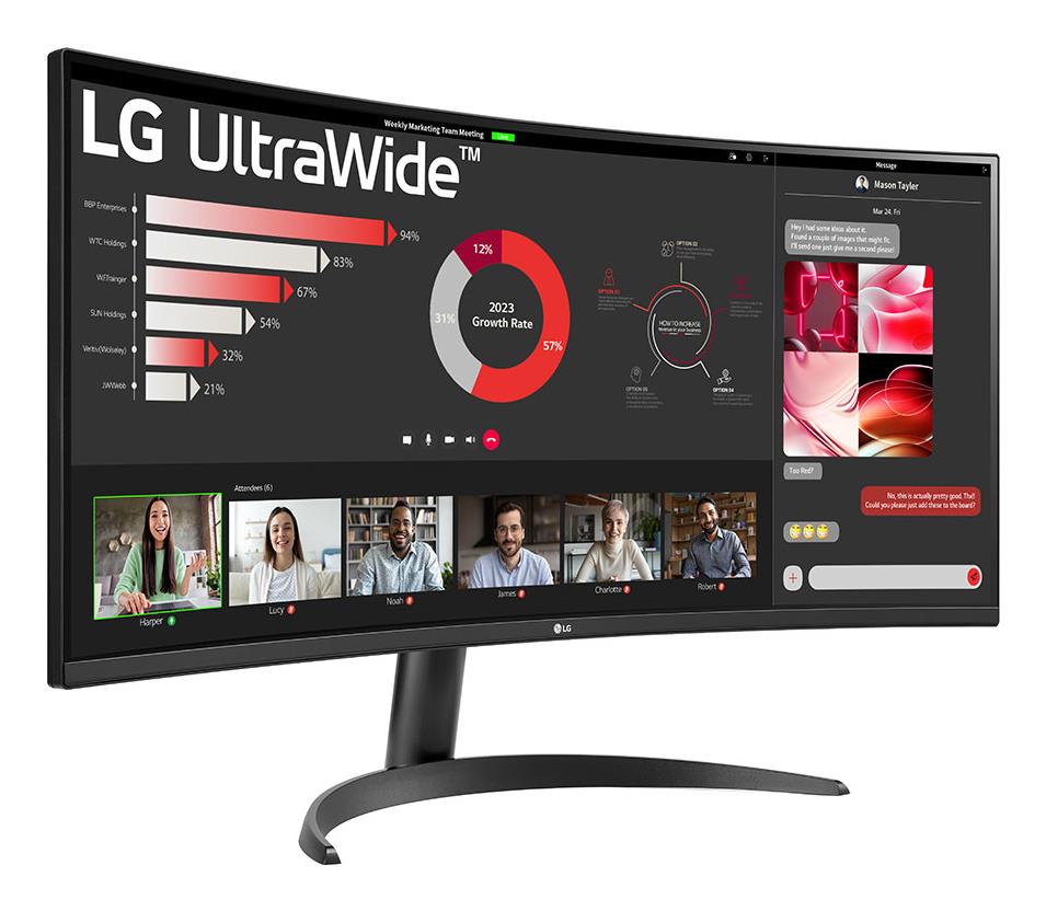 LCD Monitor LG 34" Curved/21 : 9 Panel VA 3440x1440 21:9 100 Hz 5 ms Tilt 34WR50QK-B