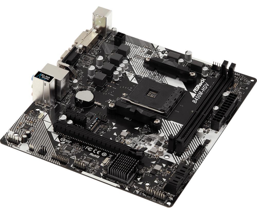 Mainboard ASROCK AMD B450 SAM4 Micro-ATX Memory DDR4 Memory slots 2 1xPCI-Express 2.0 1x 1xPCI-Express 3.0 16x 1xM.2 1x15pin D-sub 1xDVI-D 1xHDMI 2xUSB 2.0 4xUSB 3.1 1xPS/2 1xRJ45 3xAudio port B450M-HDVR4.0