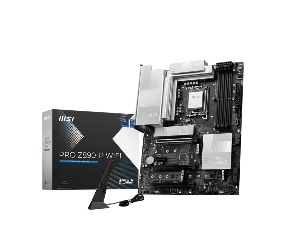 Mainboard MSI Intel Z890 LGA1851 ATX Memory DDR5 Memory slots 4 1xPCI-Express 4.0 1x 2xPCI-Express 4.0 4x 1xPCI-Express 5.0 16x 4xM.2 1xHDMI 1xDisplayPort 4xUSB 2.0 3xUSB 3.2 1xUSB-C 1xUSB-C w/Thunderbolt 1xPS/2 1xRJ45 3xAudio port PROZ890-PWIFI