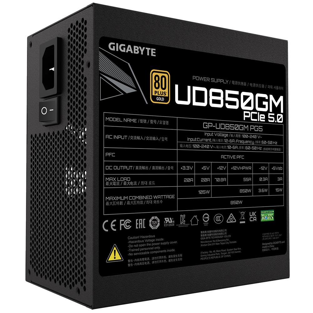Power Supply GIGABYTE 850 Watts Efficiency 80 PLUS GOLD PFC Active MTBF 100000 hours GP-UD850GMPG5