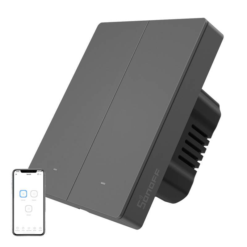 Smart WiFi wall switch SONOFF M5-2C-80 (2-channel, for frame, graphite) - Image 1