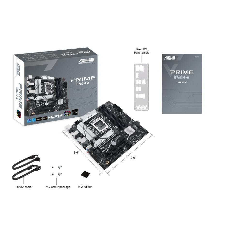 Mainboard ASUS Intel B760 Express LGA1700 Micro-ATX Memory DDR5 Memory slots 4 2xPCI-Express 4.0 16x 2xM.2 1xHDMI 2xDisplayPort 4xUSB 2.0 2xUSB 3.2 1xPS/2 1xRJ45 3xAudio port PRIMEB760M-A-CSM