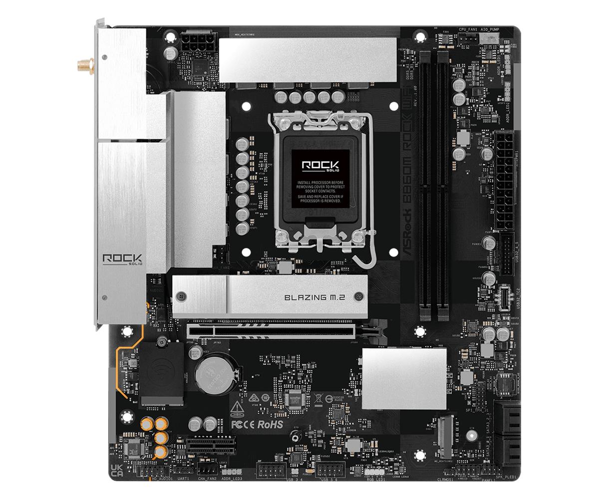 Mainboard ASROCK Intel B860 LGA 1851 (Socket V1) micro ATX RAM DDR5-SDRAM 2xSlots Wi-Fi Yes Bluetooth Yes 1xNumber of M.2 (M) slots B860MROCKWIFI