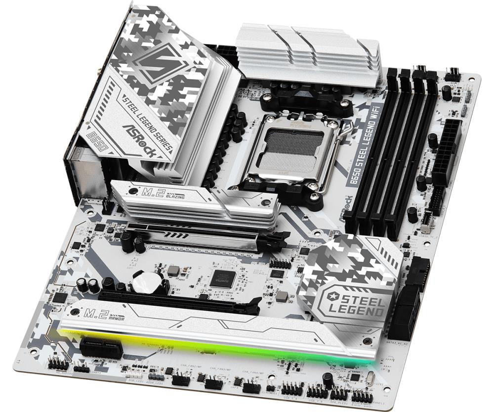 Mainboard ASROCK AMD B650 SAM5 ATX Memory DDR5 Memory slots 4 1xPCI-Express 3.0 16x 1xPCI-Express 4.0 1x 1xPCI-Express 5.0 16x 1xM.2 1xHDMI 1xDisplayPort 8xUSB 2.0 3xUSB 3.2 2xUSB-C 1xRJ45 2xAudio port B650STEELLEGENDWIFI