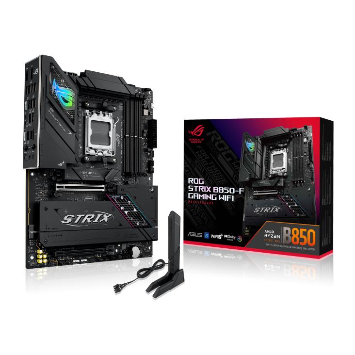 Mainboard ASUS AMD B850 SAM5 ATX Memory DDR5 Memory slots 4 1xPCI-Express 4.0 16x 1xPCI-Express 5.0 16x 4xM.2 1xHDMI 1xDisplayPort 12xUSB 2.0 3xUSB-C 1xUSB-C w/Thunderbolt 1xOptical S/PDIF 1xRJ45 2xAudio port STRIXB850-FGAMINGWIFI