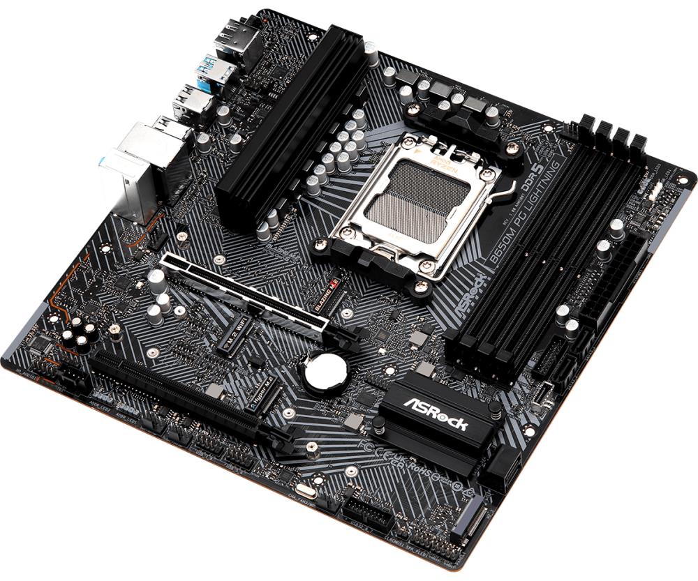 Mainboard ASROCK AMD B650 SAM5 Micro-ATX Memory DDR5 Memory slots 4 1xPCI-Express 3.0 16x 1xPCI-Express 4.0 16x 3xM.2 1xHDMI 1xDisplayPort 4xUSB 2.0 3xUSB 3.2 1xUSB-C 1xRJ45 3xAudio port B650MPGLIGHTNING
