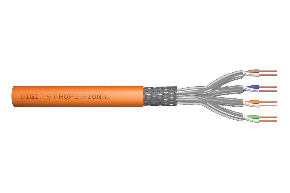 Category 7 installation data cable, S/FTP, Dca, solid conductor, AWG 23/1, LSOH, 500 m, reel, orange