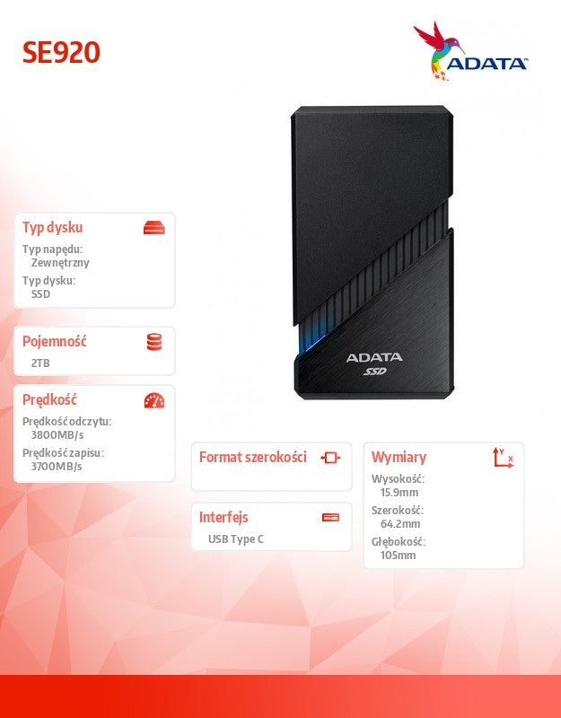 SSD drive External SE920 2TB USB4C 3800/3700 MB/s black