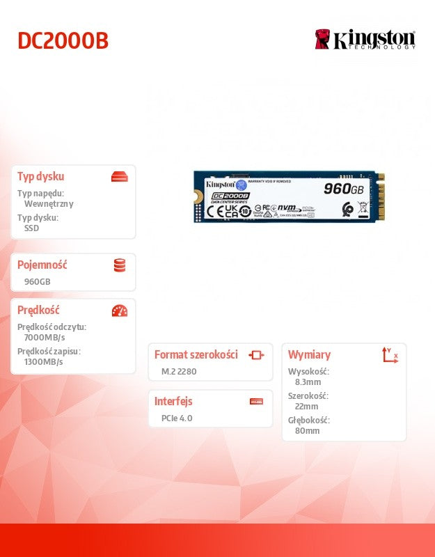 SSD DC2000B 960GB PCIe 4.0 NVMe M.2
