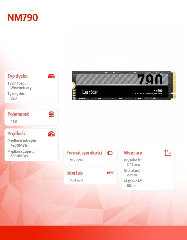 SSD drive NM790 4TB 2280 PCIeGen4x4 7400/6500MB/s