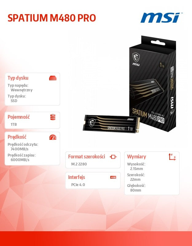 SSD drive SPATIUM M480 PRO 1TB M.2 PCIe4 7400/6000MB/s