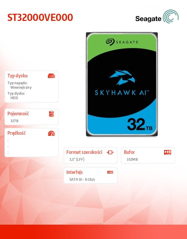 SkyHawk AI 32TB 3.5" Hard Drive ST32000VE000