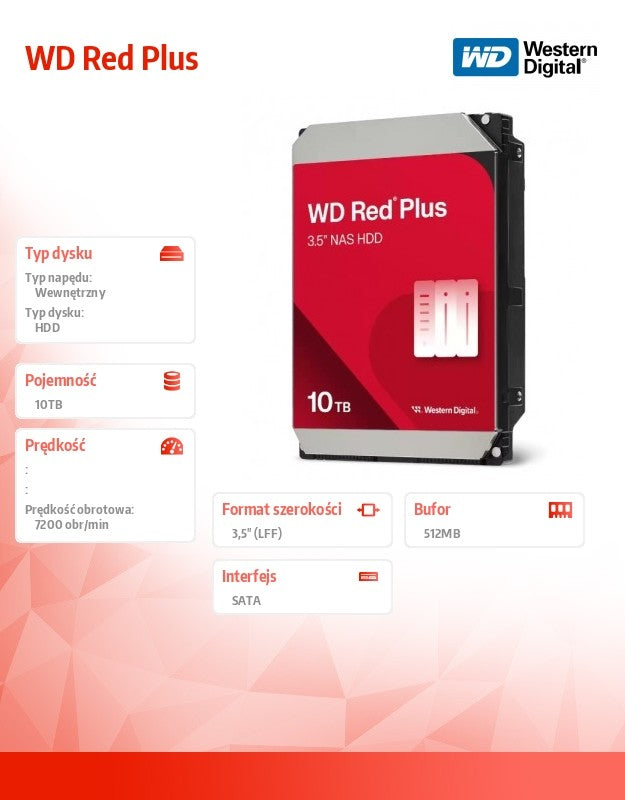 HDD Disk Red Plus 10TB 3,5 512MB/7200RPM WD100EFGX