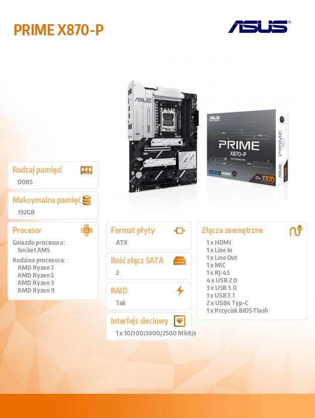 Motherboard PRIME X870-P AM5 4DDR5 HDMI/USB-C ATX