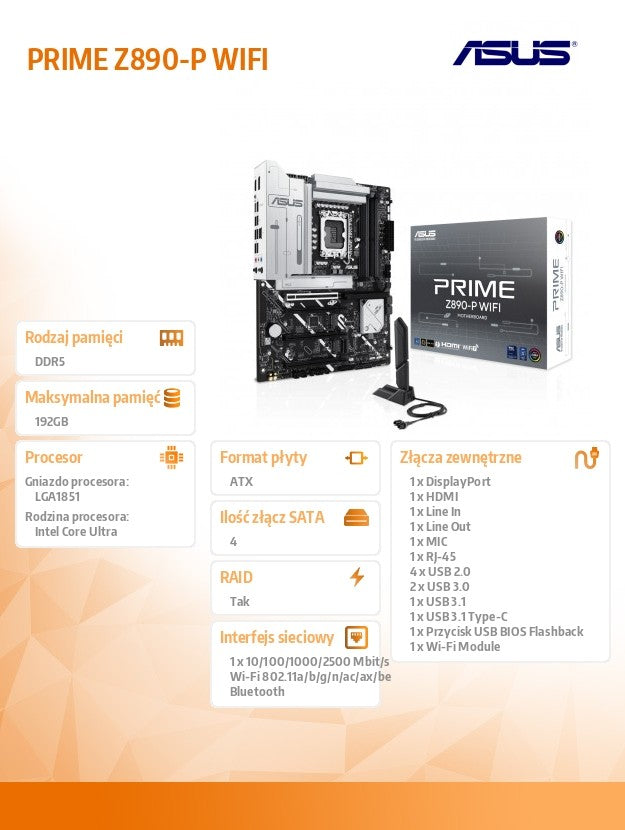 Motherboard PRIME Z890-P WIFI S1851 4DDR5 HDMI/DP/TB4 ATX /90MB1I70-M0EAY0